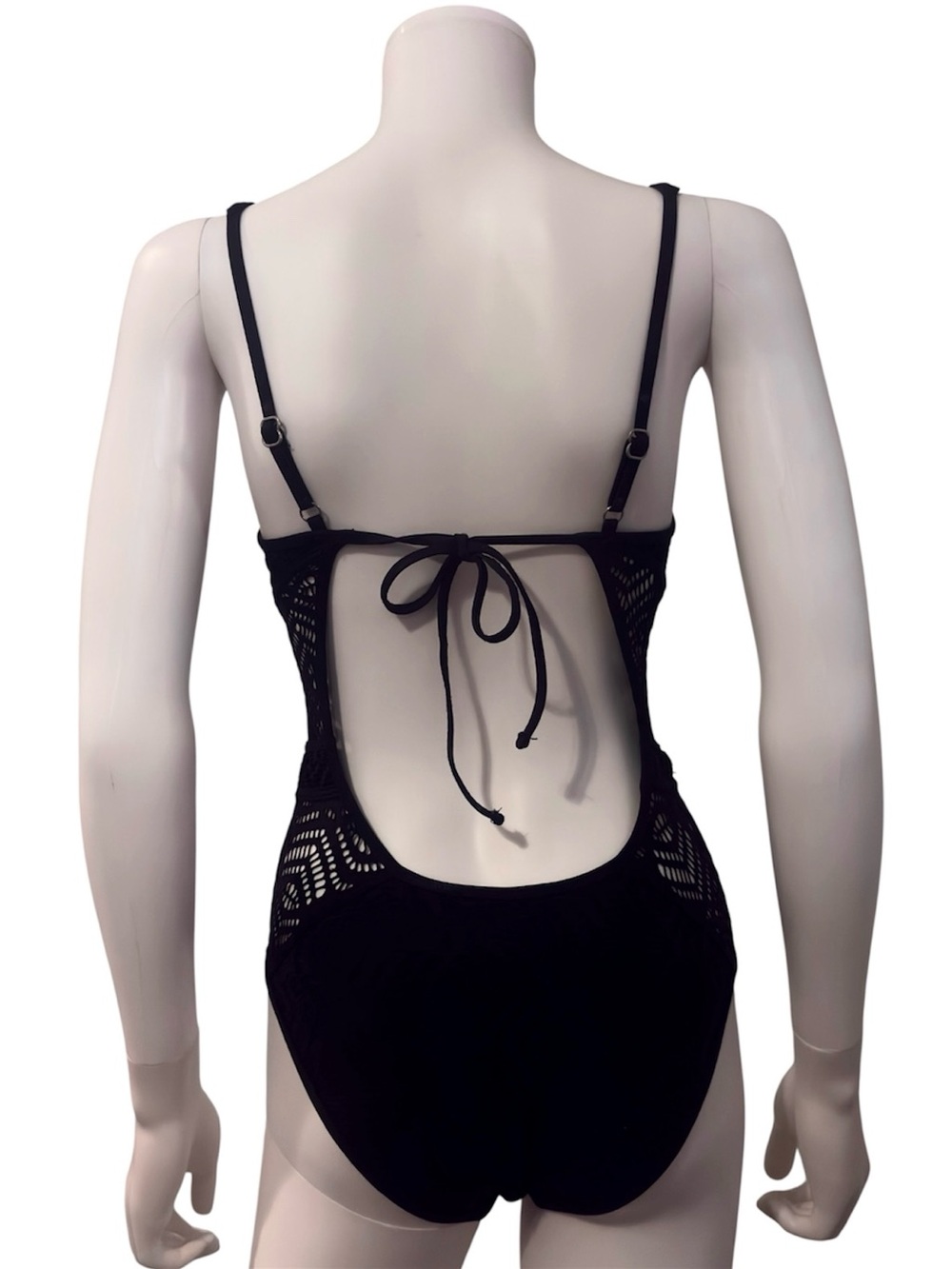 Becca By Rebecca Virtue Black Crochet One-Piece Swimsuit Womens Size Medium - Picture 4 of 9